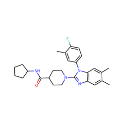 Cc1cc2nc(N3CCC(C(=O)NC4CCCC4)CC3)n(-c3ccc(F)c(C)c3)c2cc1C ZINC000116183664