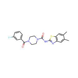 Cc1cc2nc(NC(=O)N3CCN(C(=O)c4cccc(F)c4)CC3)sc2cc1C ZINC000112969647