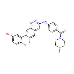 Cc1cc2nc(Nc3ccc(C(=O)N4CCN(C)CC4)cc3)nnc2cc1-c1cc(O)ccc1Cl ZINC000035835020