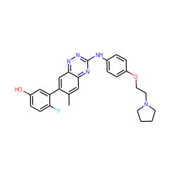 Cc1cc2nc(Nc3ccc(OCCN4CCCC4)cc3)nnc2cc1-c1cc(O)ccc1F ZINC000034643152