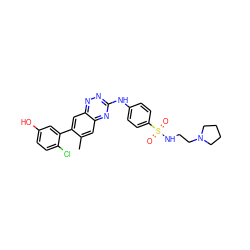 Cc1cc2nc(Nc3ccc(S(=O)(=O)NCCN4CCCC4)cc3)nnc2cc1-c1cc(O)ccc1Cl ZINC000096167787