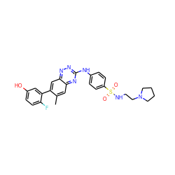 Cc1cc2nc(Nc3ccc(S(=O)(=O)NCCN4CCCC4)cc3)nnc2cc1-c1cc(O)ccc1F ZINC000096167783