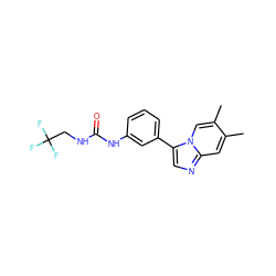 Cc1cc2ncc(-c3cccc(NC(=O)NCC(F)(F)F)c3)n2cc1C ZINC000139536323