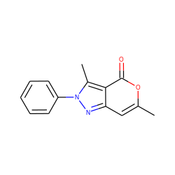 Cc1cc2nn(-c3ccccc3)c(C)c2c(=O)o1 ZINC000073402690