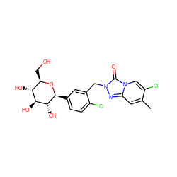 Cc1cc2nn(Cc3cc([C@@H]4O[C@H](CO)[C@@H](O)[C@H](O)[C@H]4O)ccc3Cl)c(=O)n2cc1Cl ZINC000096175391