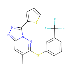 Cc1cc2nnc(-c3cccs3)n2nc1Sc1cccc(C(F)(F)F)c1 ZINC000095602930