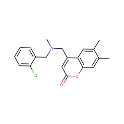 Cc1cc2oc(=O)cc(CN(C)Cc3ccccc3Cl)c2cc1C ZINC000006625476