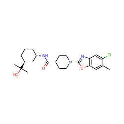 Cc1cc2oc(N3CCC(C(=O)N[C@H]4CCC[C@H](C(C)(C)O)C4)CC3)nc2cc1Cl ZINC000095581811