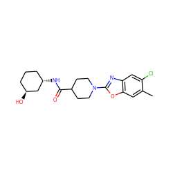 Cc1cc2oc(N3CCC(C(=O)N[C@H]4CCC[C@H](O)C4)CC3)nc2cc1Cl ZINC000095582118