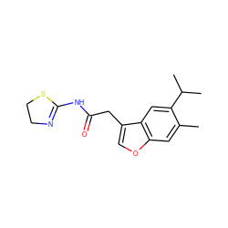 Cc1cc2occ(CC(=O)NC3=NCCS3)c2cc1C(C)C ZINC000002651382