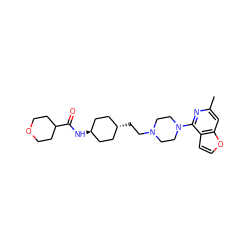 Cc1cc2occc2c(N2CCN(CC[C@H]3CC[C@H](NC(=O)C4CCOCC4)CC3)CC2)n1 ZINC000261102664