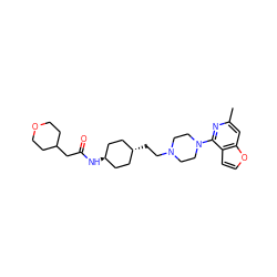 Cc1cc2occc2c(N2CCN(CC[C@H]3CC[C@H](NC(=O)CC4CCOCC4)CC3)CC2)n1 ZINC000261126358