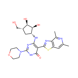 Cc1cc2sc(-c3c(N[C@@H]4C[C@H](CO)[C@@H](O)[C@H]4O)nc(N4CCOCC4)[nH]c3=O)nc2c(C)n1 ZINC001772581236