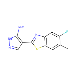 Cc1cc2sc(-c3cn[nH]c3N)nc2cc1F ZINC000114399492