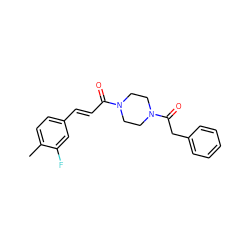 Cc1ccc(/C=C/C(=O)N2CCN(C(=O)Cc3ccccc3)CC2)cc1F ZINC000169345202