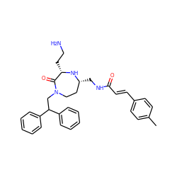 Cc1ccc(/C=C/C(=O)NC[C@@H]2CCN(CC(c3ccccc3)c3ccccc3)C(=O)[C@H](CCN)N2)cc1 ZINC000118694785