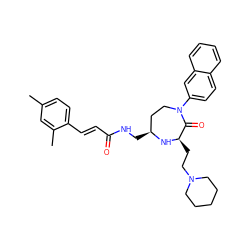 Cc1ccc(/C=C/C(=O)NC[C@H]2CCN(c3ccc4ccccc4c3)C(=O)[C@@H](CCN3CCCCC3)N2)c(C)c1 ZINC001772598151