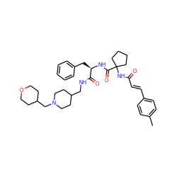 Cc1ccc(/C=C/C(=O)NC2(C(=O)N[C@H](Cc3ccccc3)C(=O)NCC3CCN(CC4CCOCC4)CC3)CCCC2)cc1 ZINC000044306223