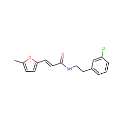 Cc1ccc(/C=C/C(=O)NCCc2cccc(Cl)c2)o1 ZINC000000473253