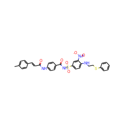 Cc1ccc(/C=C/C(=O)Nc2ccc(C(=O)NS(=O)(=O)c3ccc(NCCSc4ccccc4)c([N+](=O)[O-])c3)cc2)cc1 ZINC001772643535