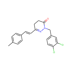 Cc1ccc(/C=C/C2=NN(Cc3ccc(Cl)c(Cl)c3)C(=O)CC2)cc1 ZINC000004041723