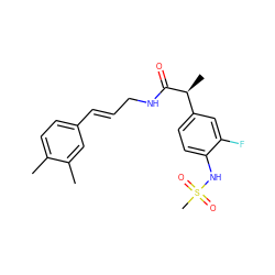 Cc1ccc(/C=C/CNC(=O)[C@@H](C)c2ccc(NS(C)(=O)=O)c(F)c2)cc1C ZINC000073220509