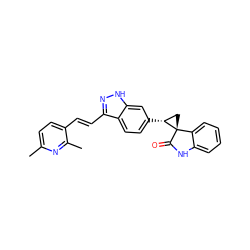 Cc1ccc(/C=C/c2n[nH]c3cc([C@@H]4C[C@@]45C(=O)Nc4ccccc45)ccc23)c(C)n1 ZINC000147662314