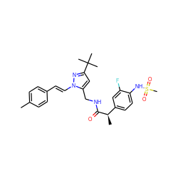 Cc1ccc(/C=C/n2nc(C(C)(C)C)cc2CNC(=O)[C@H](C)c2ccc(NS(C)(=O)=O)c(F)c2)cc1 ZINC000113489470