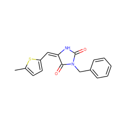 Cc1ccc(/C=C2/NC(=O)N(Cc3ccccc3)C2=O)s1 ZINC000012630350