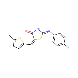 Cc1ccc(/C=C2/S/C(=N\c3ccc(F)cc3)NC2=O)s1 ZINC000018272442