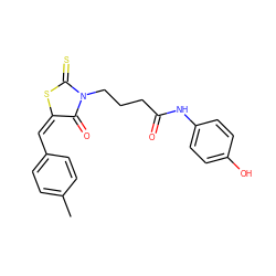 Cc1ccc(/C=C2/SC(=S)N(CCCC(=O)Nc3ccc(O)cc3)C2=O)cc1 ZINC000001183600