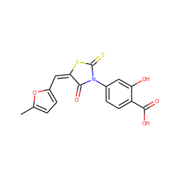 Cc1ccc(/C=C2/SC(=S)N(c3ccc(C(=O)O)c(O)c3)C2=O)o1 ZINC000004356954