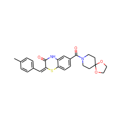 Cc1ccc(/C=C2/Sc3ccc(C(=O)N4CCC5(CC4)OCCO5)cc3NC2=O)cc1 ZINC000015937013