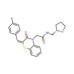 Cc1ccc(/C=C2/Sc3ccccc3N(CC(=O)NC[C@@H]3CCCO3)C2=O)cc1 ZINC000004932855