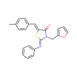 Cc1ccc(/C=C2\S/C(=N\c3ccccc3)N(Cc3ccco3)C2=O)cc1 ZINC001772585448