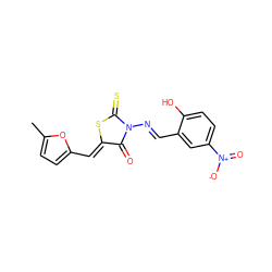 Cc1ccc(/C=C2\SC(=S)N(/N=C/c3cc([N+](=O)[O-])ccc3O)C2=O)o1 ZINC000013520863