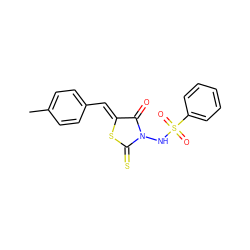 Cc1ccc(/C=C2\SC(=S)N(NS(=O)(=O)c3ccccc3)C2=O)cc1 ZINC000013680677