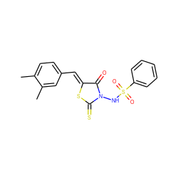 Cc1ccc(/C=C2\SC(=S)N(NS(=O)(=O)c3ccccc3)C2=O)cc1C ZINC000013680716