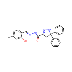 Cc1ccc(/C=N/NC(=O)C2=NNC(c3ccccc3)(c3ccccc3)C2)c(O)c1 ZINC000004321623