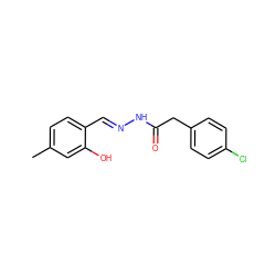 Cc1ccc(/C=N/NC(=O)Cc2ccc(Cl)cc2)c(O)c1 ZINC000000308010