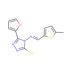 Cc1ccc(/C=N/n2c(S)nnc2-c2ccco2)s1 ZINC000001301047