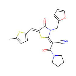 Cc1ccc(/C=c2\s/c(=C(/C#N)C(=O)N3CCCC3)n(Cc3ccco3)c2=O)s1 ZINC000012470241