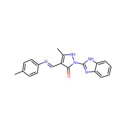 Cc1ccc(/N=C/c2c(C)[nH]n(-c3nc4ccccc4[nH]3)c2=O)cc1 ZINC000169330730