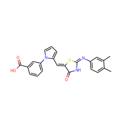 Cc1ccc(/N=C2\NC(=O)/C(=C/c3cccn3-c3cccc(C(=O)O)c3)S2)cc1C ZINC000005532361