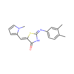 Cc1ccc(/N=C2\NC(=O)/C(=C/c3cccn3C)S2)cc1C ZINC000002405364