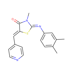 Cc1ccc(/N=C2\S/C(=C\c3ccncc3)C(=O)N2C)cc1C ZINC000101503739