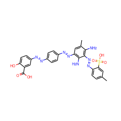 Cc1ccc(/N=N/c2c(N)c(C)cc(/N=N/c3ccc(/N=N/c4ccc(O)c(C(=O)O)c4)cc3)c2N)c(S(=O)(=O)O)c1 ZINC000004822064