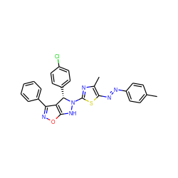 Cc1ccc(/N=N/c2sc(N3Nc4onc(-c5ccccc5)c4[C@@H]3c3ccc(Cl)cc3)nc2C)cc1 ZINC000473118840