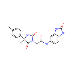 Cc1ccc([C@@]2(C)NC(=O)N(CC(=O)Nc3ccc4[nH]c(=O)[nH]c4c3)C2=O)cc1 ZINC000013598402