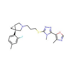 Cc1ccc([C@@]23C[C@@H]2CN(CCCSc2nnc(-c4ocnc4C)n2C)C3)c(F)c1 ZINC000049046410